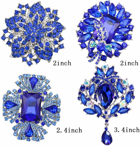 4pcs Big Blue Crystal Silver Plated Brooch for Wedding Bouquet...