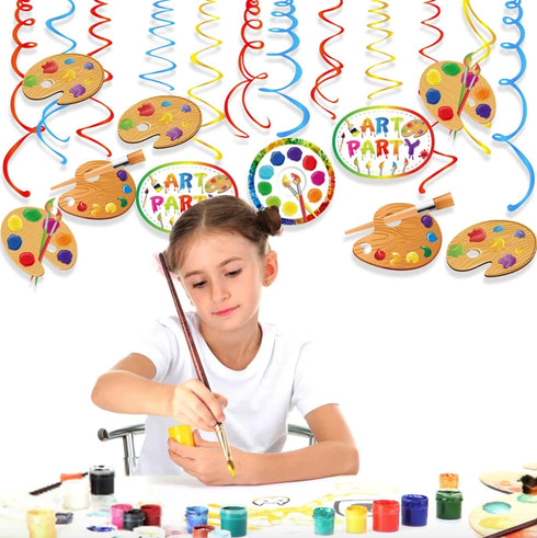 30Ct Art Hanging Swirl Decorations, Sip n Paint Party Supplies, Little Painting Artist Birthday Theme Decor for Boy Girl Kids Baby Shower...