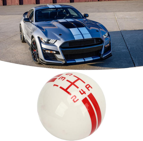 Akozon 5 Speed Gear Shift Knob for Manual Transmission Replacement Shifter Lever Stick Head Knob for Ford Mustang from 1967 to 2018 (White Red)...