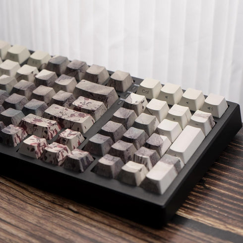 PBT Keycaps - Side Printed Keycap Set, Dye Sublimation Shine Through Custom Keycaps, Cherry Profile 135 Keys Landscape Painting Style Phantom Keyb...