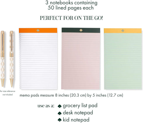 Kate Spade New York To-Do List Pad, Notepad Set of 3, Includes 50 Lined Sheets Per Memo Pad, Colorblock...