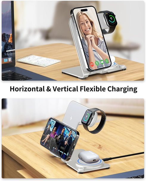 Wireless Charger, Aluminum Alloy 3 in 1 Wireless Charging Station for Apple iPhone/iWatch/Airpods,iPhone15 14,13,12,11 (Pro, ProMax)/XS/XR/XS/X/8(...