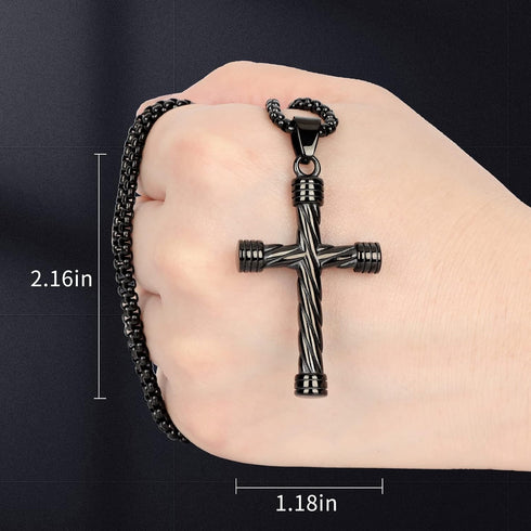 Cross Pendant for Car Rear View Mirror Decor Prayer Hanging Ornament Stainless Steel Rope Winding Cross Necklace Men Boys Christian Gift (Black)...