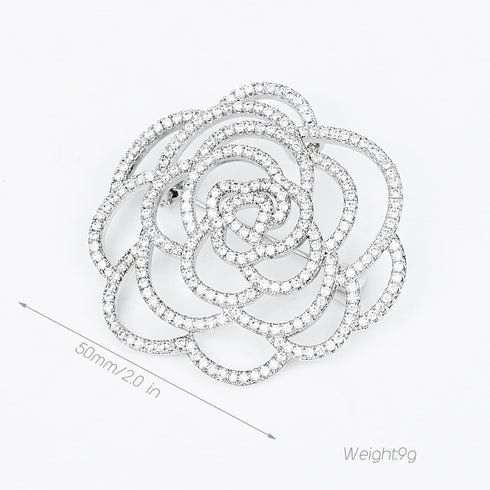 Sparkling Crystal Cut Rose Flower Pave Crystal Camellia Boutonniere Pin Brooch Corsage Blooming Heart Shaped Floral Jewelry for Women...