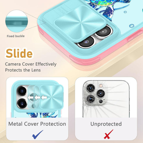 for iPhone 12 Pro Max Case with Slide Camera Cover, Sea Turtle Cases for iPhone 12 Promax with Ring Holder, Turtles Stylish Aesthetic Designer Sli...