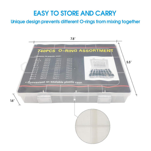 740pcs Rubber O Ring Assortment Kits 24 Sizes Sealing Gasket Washer Made of Nitrile Rubber NBR for Automotive Repair, Plumbing and Faucet, Air or ...