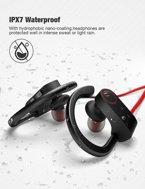 Otium Bluetooth Headphones, Wireless Earbuds IPX7 Waterproof Sports Earphones with Mic HD Stereo Sweatproof in-Ear Earbuds Gym Running Workout 15 ...