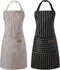 Tosewever 2 Pieces Kitchen Cooking Aprons, Cotton Polyester Blend Adjustable Bib Aprons with 2 Pockets for Women Men Chef Chef (Black/Brown Stripe...
