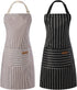 Tosewever 2 Pieces Kitchen Cooking Aprons, Cotton Polyester Blend Adjustable Bib Aprons with 2 Pockets for Women Men Chef Chef (Black/Brown Stripe...