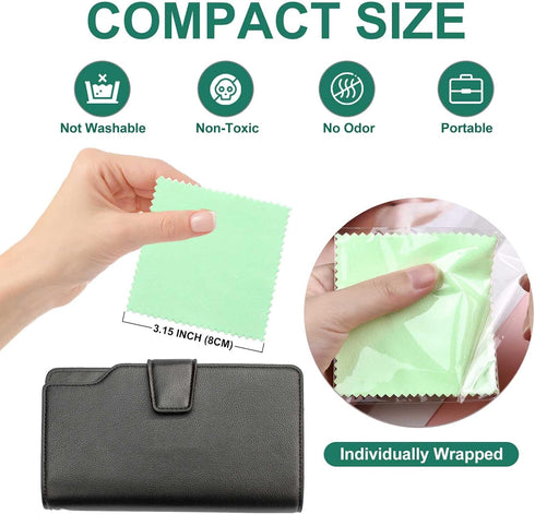 SEVENWELL 50pcs Jewelry Cleaning Cloth Green Polishing Cloth for Sterling Silver Gold Platinum Small Polish Cloth 8x8cm...