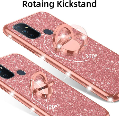 nancheng for OnePlus Nord N100 Phone Case Cute Girls Women Glitter Luxury Soft TPU Cover with Ring Stand Strap Lanyard Shockproof Protection Case ...