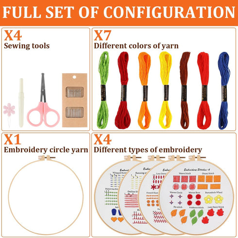 ROPCIA 4 Set Embroidery kit for Beginners with Embroidery Patterns, Needlepoint Kits for Beginners, Beginner Embroidery kit for Adults, Ideal Hand...