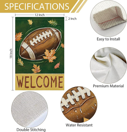 Fall Football Welcome Garden Flag 12 x 18 Inch Vertical Double Sided Burlap, Autunm Leaves Yard Flags for Yard Thanksgiving Holiday Outside Outdoo...