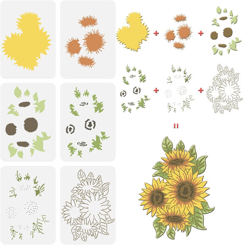 FINGERINSPIRE 6 Pcs Sunflower Stencils Drawing Painting Templates Sets Plastic Layered Sunflower Painting Stencils Sunflower Template Sets for Pai...