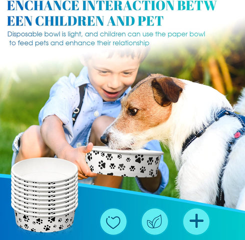 30 Pieces Disposable Dog Bowls Small Pet Feeding Bowls with Printed Pattern Dog Dishes for Small Dogs Pet Paper Food Bowls Travel Bowls for Feedin...