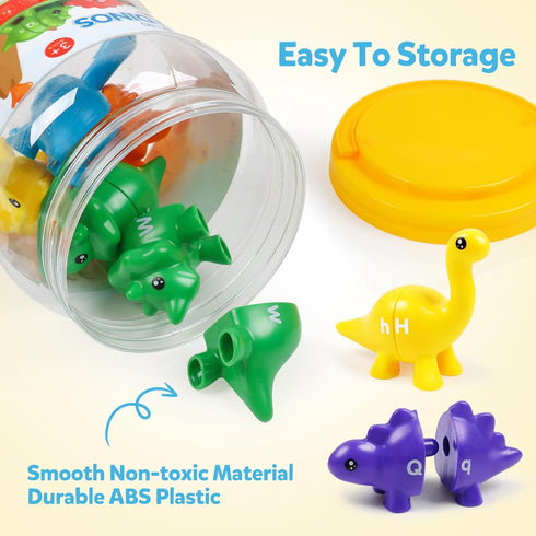 Matching Letters Counting Dinosaur Toys with Double-Sided ABC Alphabet Preschool Learning Uppercase Lowercase Sensory Sorting Educational Montesso...