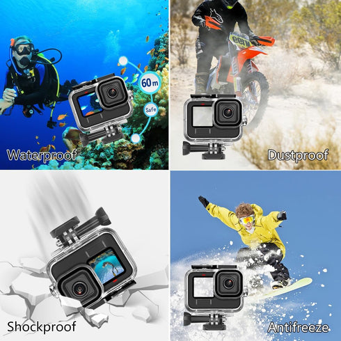 60M/196FT Waterproof Case for GoPro Hero12 Black/Hero11 Black/Hero10 Black/Hero9 Black Camera Accessories,Underwater Deep Diving Protective Shell ...