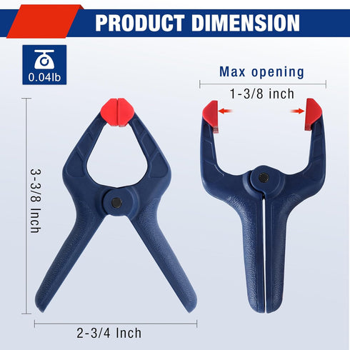 WORKPRO Spring Clamp Set, 16-Piece 3-3/8" Nylon Spring Clamp with Adjustable Jaw Pads and High-strength Spring for Woodworking, Photography Backdr...