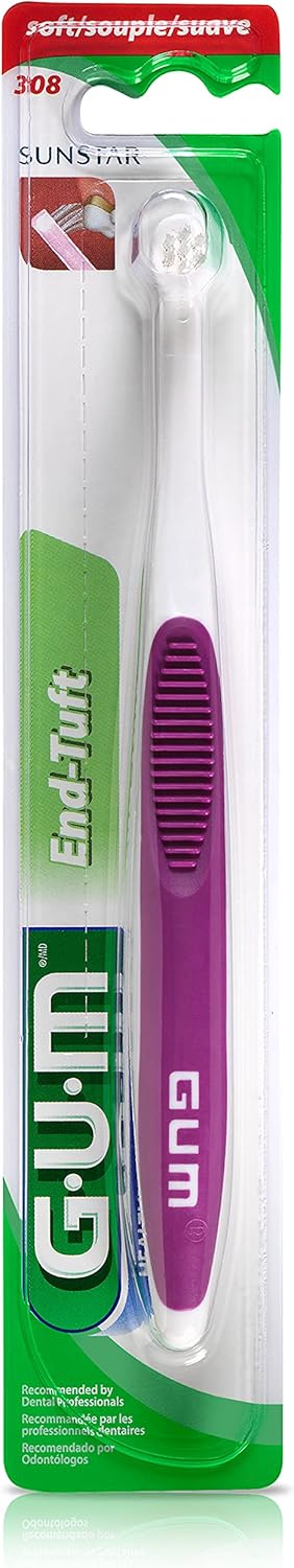 GUM End Tuft Toothbrush - Extra Small Head For Hard-to-Reach Areas - Implants, Back Teeth, and Wisdom Teeth - Soft Dental Brush for Adults (6pk)...