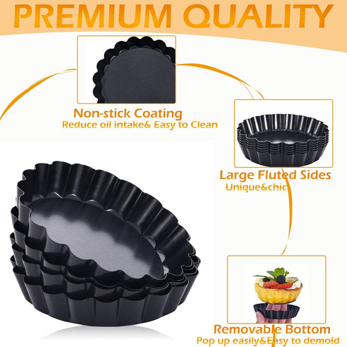 Mini Tart Pans 4 Inch with Removable Bottom, Nonstick Quiche Pan Fluted Edges Thickened Carbon Steel Pie Tart Pans for Baking tartlets, fruit tart...