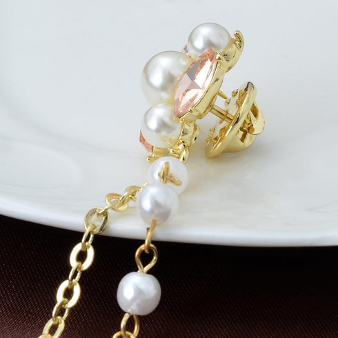 Champagne Tone Crystal Pearl Daisy Flower Brooches Pins with Pearl Chain Tassel Sweater Guard Clip Pin...