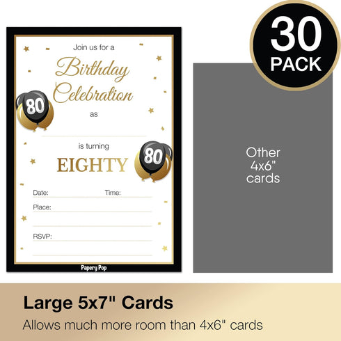 80th Birthday Invitations for Men or Women with Envelopes (30 Pack) - 80 Eighty Year Old Anniversary Party Celebration Invites Cards...