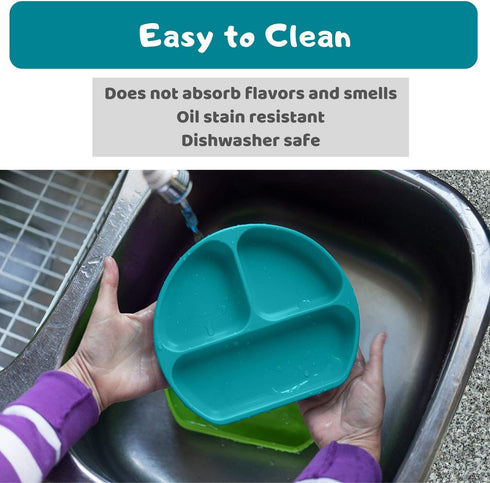 Silikong Suction Plate for Toddlers | BPA Free, 100% Food-Grade Silicone | Microwave, Dishwasher and Oven Safe | Stay Put Divided Baby Feeding Pla...