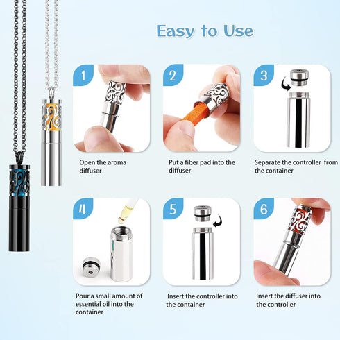 Essential Oil Diffuser Necklaces for Women, 2PCS Aromatherapy Necklaces Stainless Steel Diffuser Locket Pendant Cylinder with 20 Felt Pads, Aroma ...