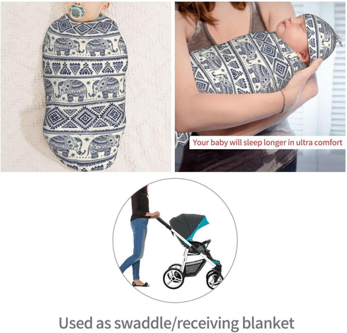 Vintage Elephant Newborn Swaddle Blankets Hat Sets Soft Baby Receiving Blanket Swaddle Sack for Baby Shower Infant Boy Girl Gift...