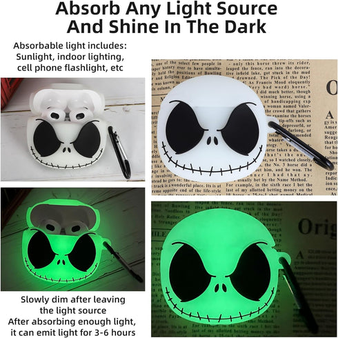 Compatible with AirPods 3rd Generation Case Cover with Cleaner kit, Glow in The Dark Funny Case for Airpod 3 Charging Case Cute 3D Skull Soft Sili...