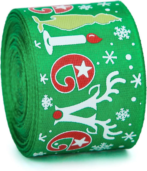 Red Green Ribbon 10 Rolls Total 50 Yards Christmas Craft Satin Ribbon Funny Cartoon Character Gift Wrapping Ribbon Decorative Ribbon for Xmas Tree...