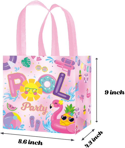 C L cooper life 12pcs Summer Pool Party Gift Treat Bags with Handles Pink Hello Summer Theme Non-Woven Bags for Girls Beach Pool Birthday Party Ha...