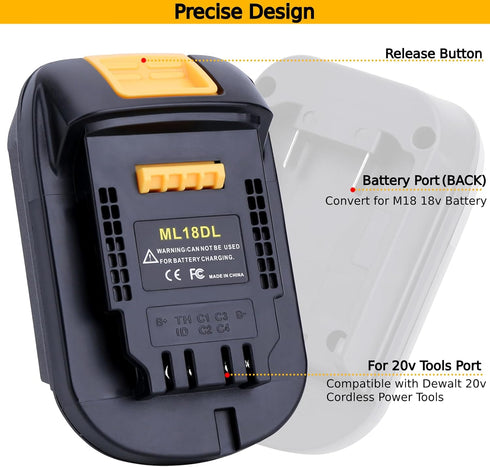 Battery Adapter Compatible with Dewalt 20v Max Tools, Convert for Milwaukee M18 18V Battery to Replacement for Dewalt 20v Battery to 20v Cordless ...