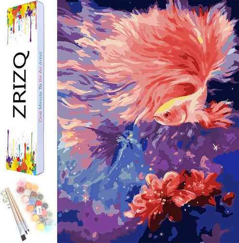 ZRIZQ Paint by Number for Adults Beginners,Animal Paint by Numbers Kits on Canvas,Goldfish DIY Oil Painting Acrylic Paints for Home Wall Art Decor...