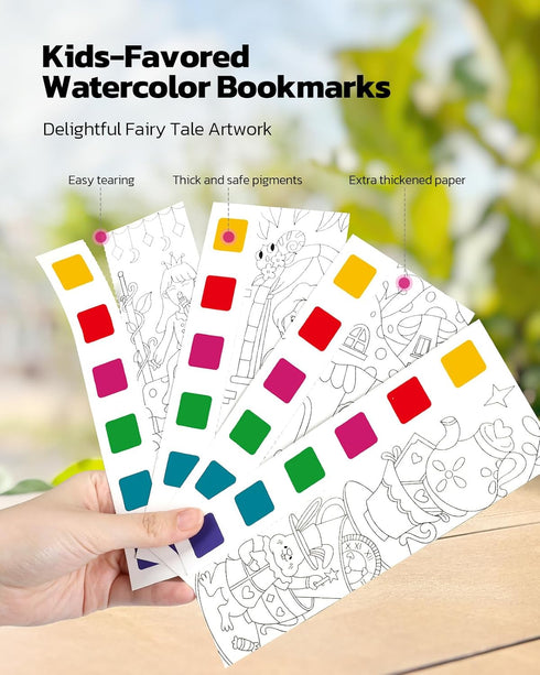 TECJOE Paint with Water Coloring Books with 20 Unique Fairy Tales, Pocket Watercolor Painting Book with 2 Brushes, Travel Art Activities for Kids,...