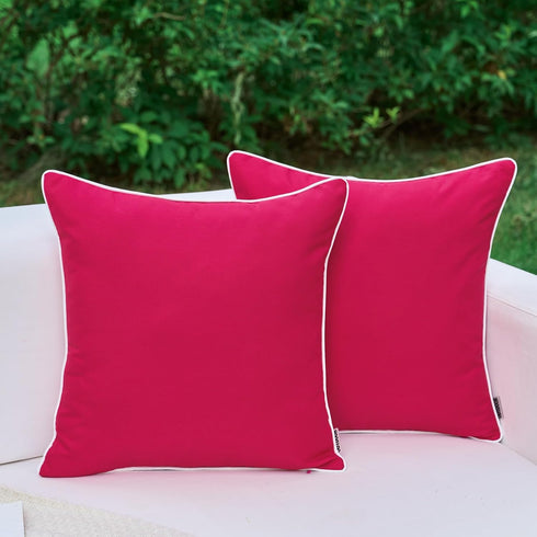 LIGICKY Pack of 2 Hot Pink Outdoor Waterproof Throw Pillow Covers Decorative White Edge Square Pillows Cushion Case Outside Pillowcase for Patio C...