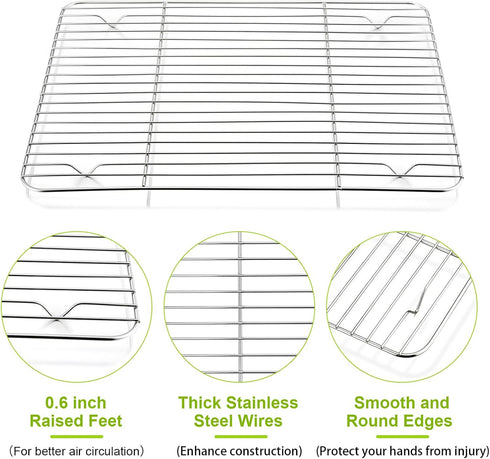 P&P CHEF Cooling Baking Rack Pack of 2, Stainless Steel Cooling Racks for Cooking Baking Roasting Grilling Drying, Dense Wires & Smooth Edge, Easy...
