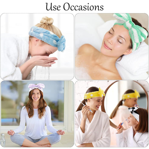 6 Pack Spa Headbands Soft Bowknot Elastic Makeup Headbands Coral Fleece Non-Slip Bow Hair Band for Washing Face Microfiber Facial Skincare Shower ...