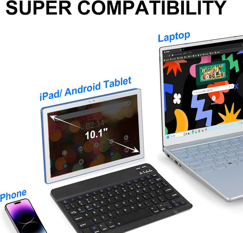 Ultra-Slim Bluetooth Keyboard Compatible with iPad, iPad Air, iPad Pro, iPad Mini, Wireless Keyboard Compatible with Tablet, Apple iPhone, MAC, La...