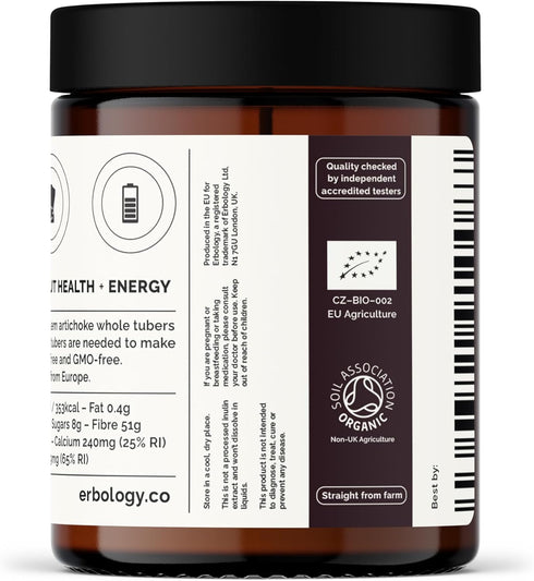 Erbology Organic Jerusalem Artichoke Powder 3.2 oz - 45 Servings - Sunchoke - 50% Prebiotic Inulin Fiber - Supports Gut Health and Promotes Divers...