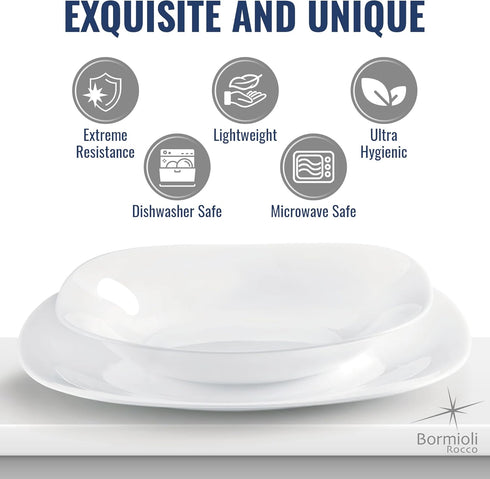 Bormioli Rocco Parma Set Of 6 Appetizer, Salad and Dessert plates, 7.75 Inch Tempered Opal Glass, Clean White, Linear & Curved Design, Dishwasher ...
