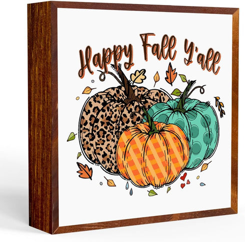 Rustic Fall Decor Pumpkin Decor Autumn Desk Decor Wooden Box Sign Office Home Farmhouse Kitchen Garden Decor Wood Square Box Sign for Table Booksh...