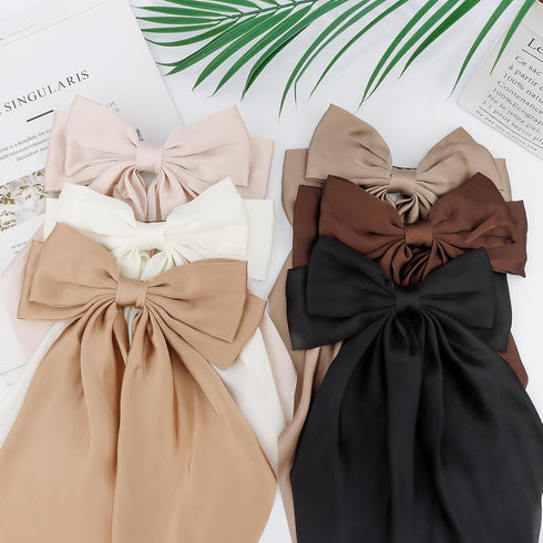 Canitor 6PCS Hair Bows for Women Silky Satin Hair Ribbon with Hair Barrettes Clip Large Coquette Bows Preppy Teen Girl Gifts Trendy Stuff Cute Hai...