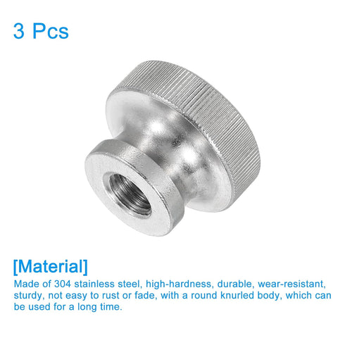 uxcell Knurled Thumb Nuts, 3Pcs M10 x D30mm x H20mm Stainless Steel Round Knobs Fasteners Through Hole Hand Screw Nut Silver for 3D Printer Parts,...