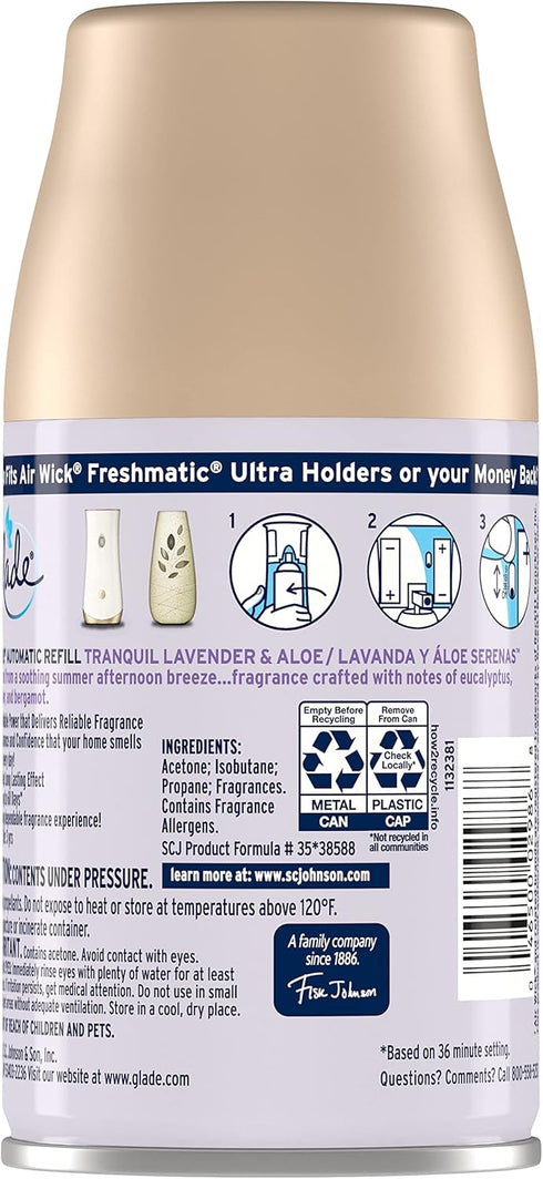 Glade Automatic Spray Refill, Air Freshener for Home and Bathroom, Tranquil Lavender & Aloe, 6.2 Oz...