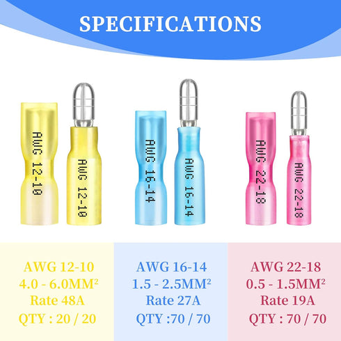 Qibaok 320PCS Heat Shrink Bullet Connectors Kit Female & Male Bullet Butt Terminals Insulated Waterproof Electrical Marine Crimp Automotive Connec...