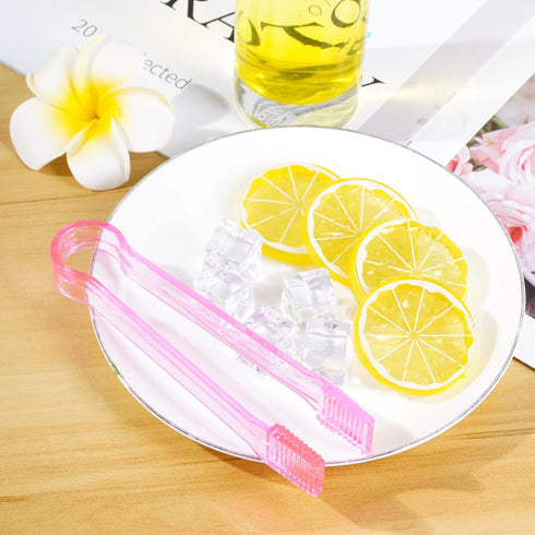 10 Pcs Plastic Buffet Serving Tongs, Clear Pink Kitchen Tongs Mini Serving Utensil Tongs for Food Ice Salad Buffet Barbecue Cookies, 6.3 Inches...
