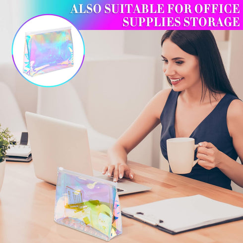 Dunzy 10 Pcs Holographic Iridescent Makeup Bag Portable Waterproof Cosmetic Makeup Pouch Cute Zippered Toiletry Bag Clear Cosmetic Bags for Travel...