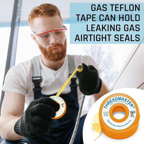 Yellow Gas Pipe Thread Sealant Tape - Pack of 1-260" Length 1/2" Width Thread Seal Tape - for Propane, Natural Gas, and More...