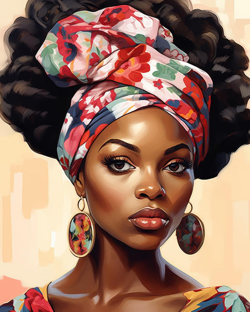 Black Woman African Wear Traditional Headscarf Paint by Numbers Kits 16x20 inch Canvas DIY Oil Painting for Kids, Students, Adults Beginner with B...